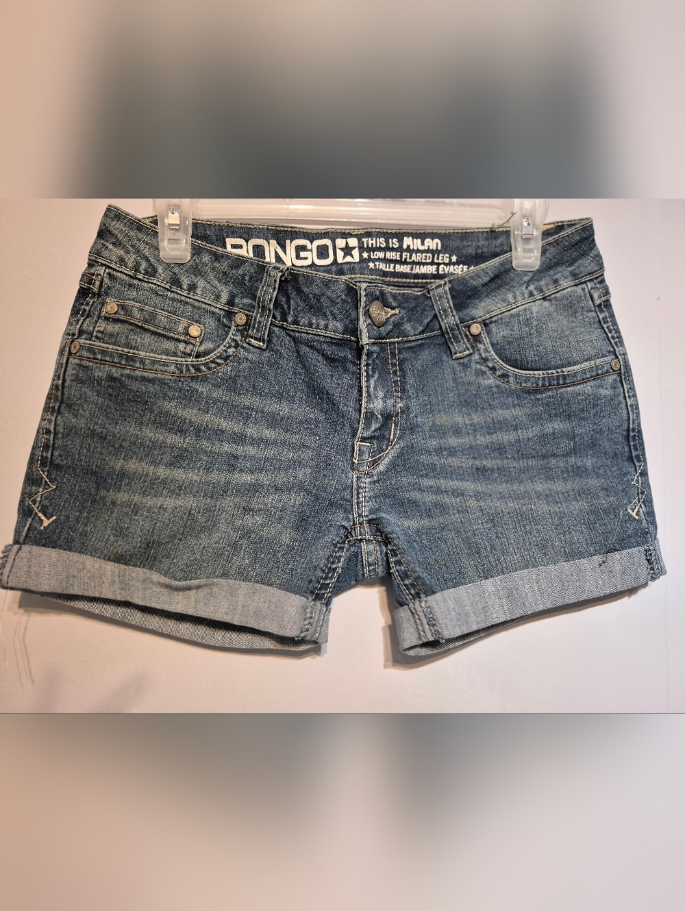BONGO Milan Low Rise Flared Leg Denim Shorts - Light Blue
